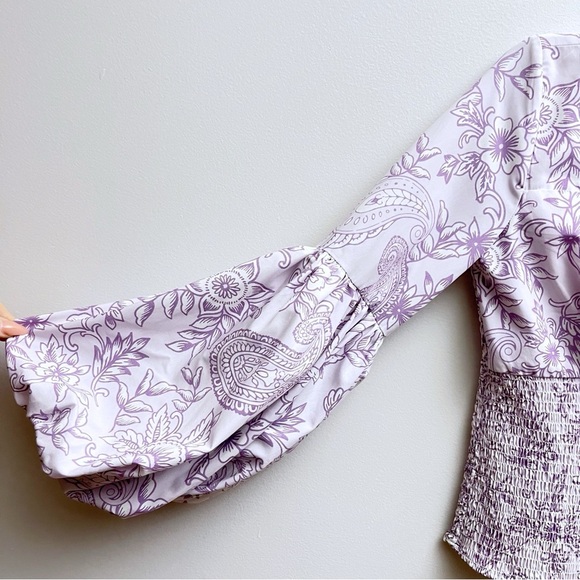 Venus Women’s 8 Floral Print Smocked Lavender Purple Puff Sleeve Top - Picture 4 of 8